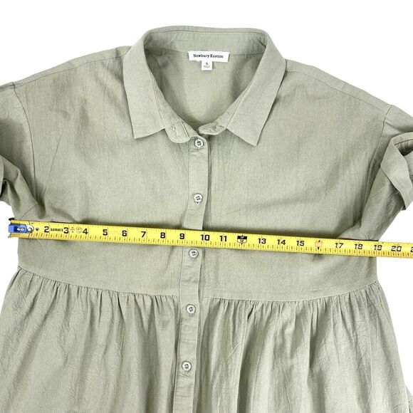 Newbury Kustom Sage Green Babydoll Lagenlook SS Button Top Tiered Ruffle Flowy S - Picture 3 of 8